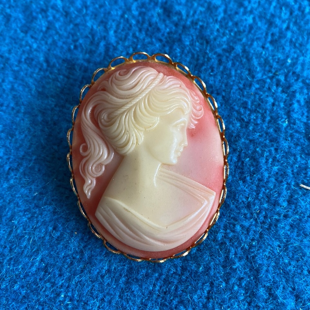 Vintage carved cameo brooch pin